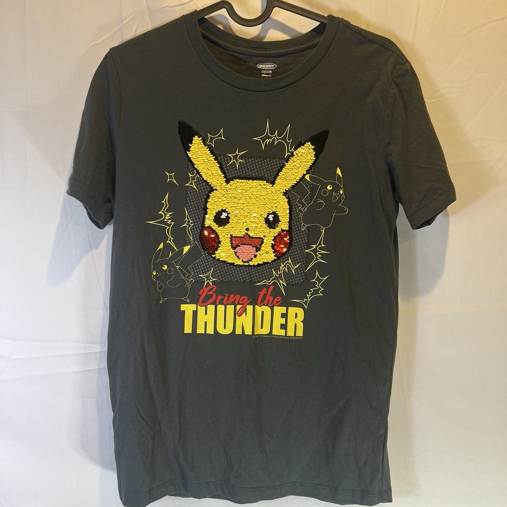 Old Navy Boys XL 14/16 Flip Sequin Pokemon Short Sleeve Shirt Pikachu XLarge